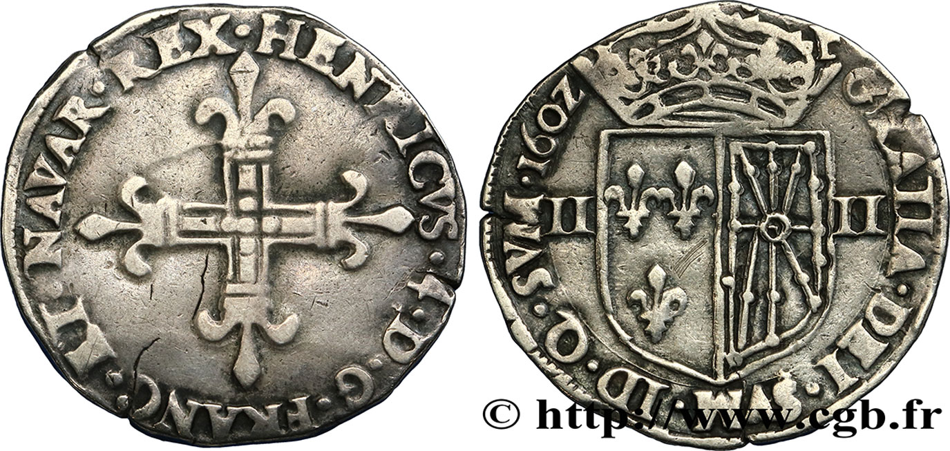 HENRY IV Quart d écu de Navarre 1602 Saint-Palais q.BB