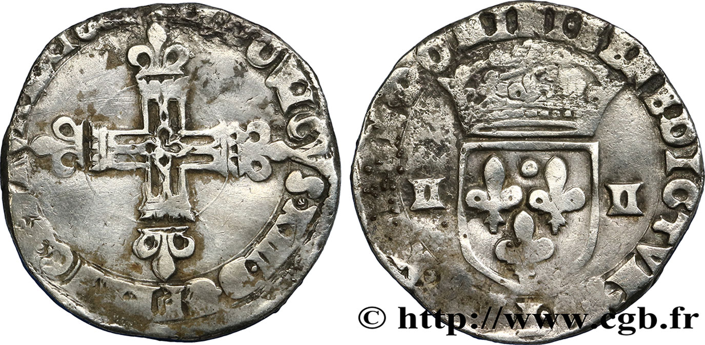 LOUIS XIII LE JUSTE Quart d écu, à la croix fleurdelisée, titulature côté croix n.d. Bayonne TB