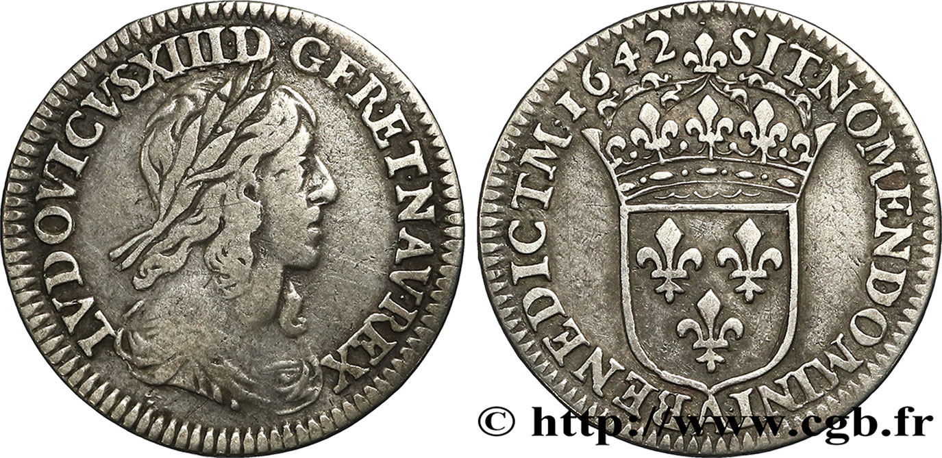LOUIS XIII  Douzième d écu, buste drapé et cuirassé (2e buste de Jean Warin) 1642 Paris, Monnaie de Matignon BC+/MBC