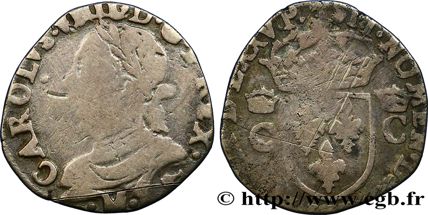 HENRY III. COINAGE AT THE NAME OF CHARLES IX Demi-teston, 10e type 1575 (MDLXXV) Toulouse VG