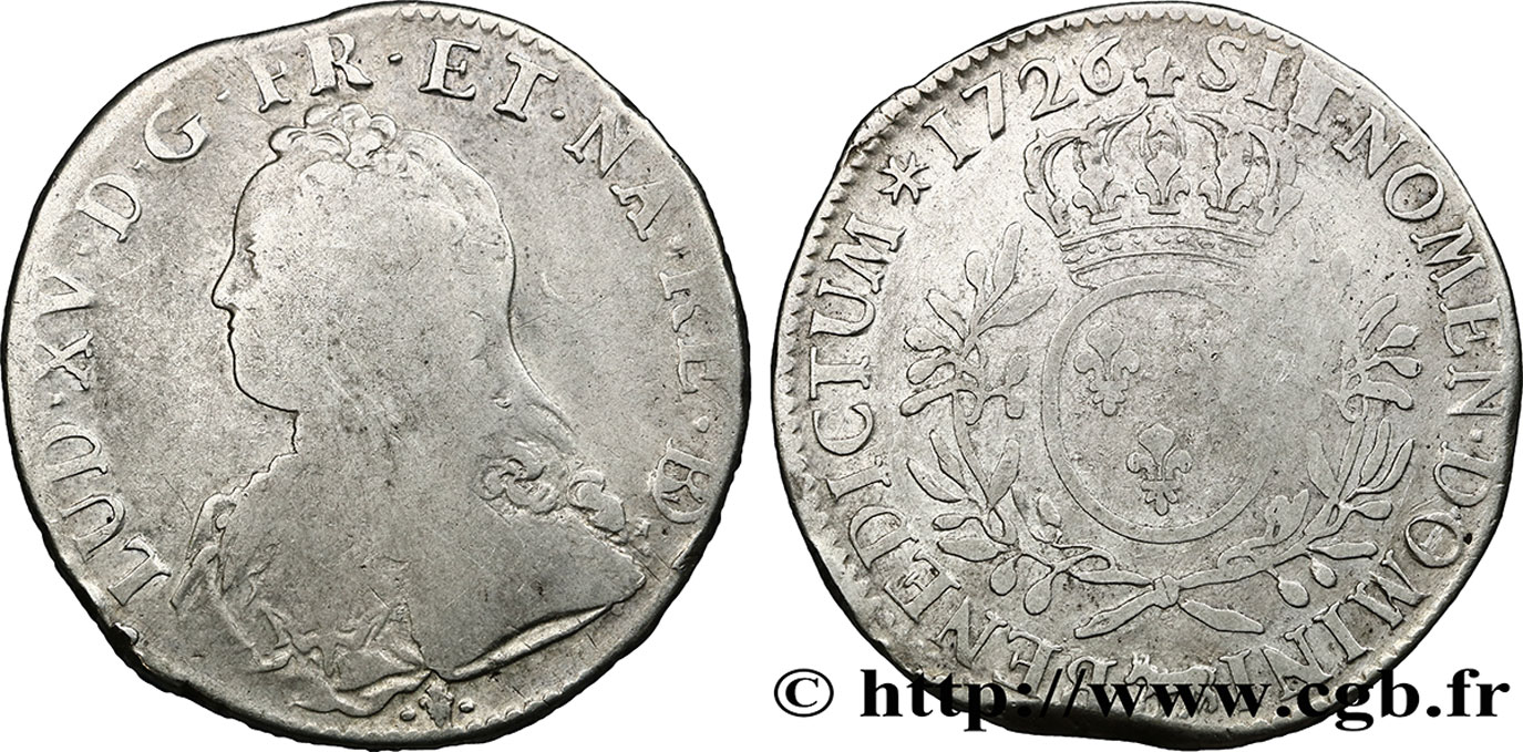 LOUIS XV DIT LE BIEN AIMÉ Écu aux branches d olivier, buste habillé 1726 Pau B+