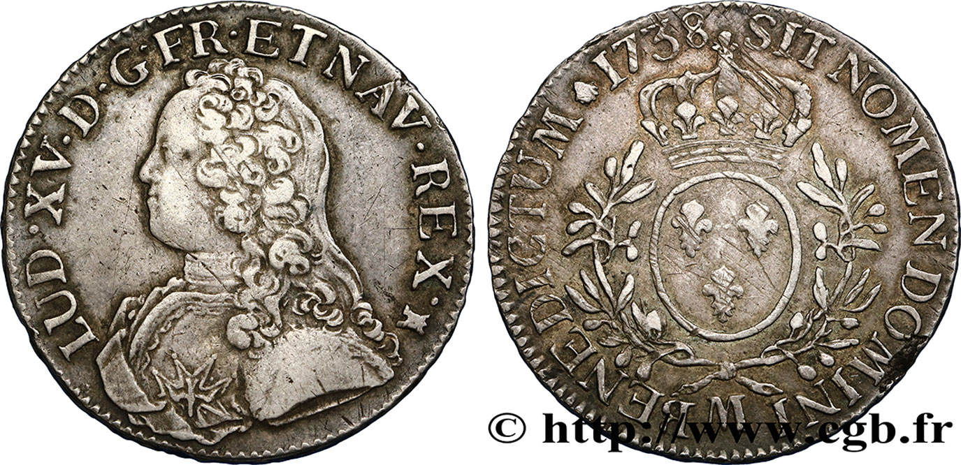 LOUIS XV DIT LE BIEN AIMÉ Écu aux branches d olivier, buste habillé 1738 Toulouse TTB