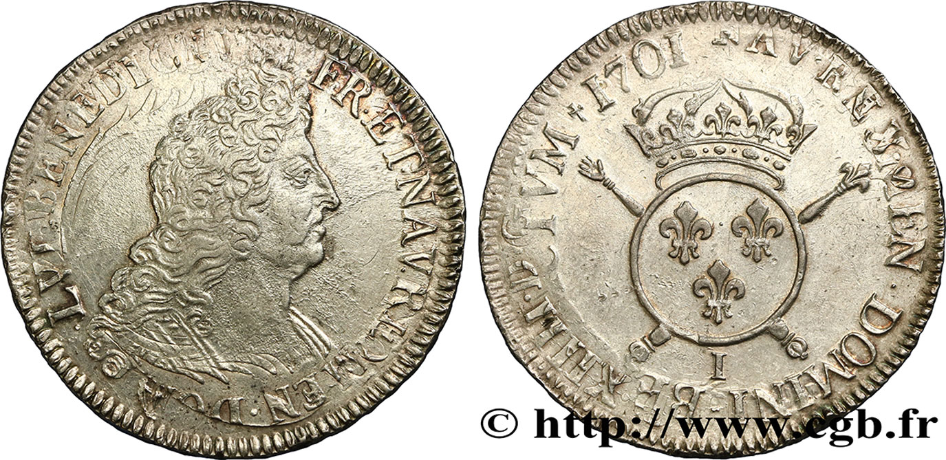 LOUIS XIV LE GRAND OU LE ROI SOLEIL Écu aux insignes 1701 Limoges TB+/TTB