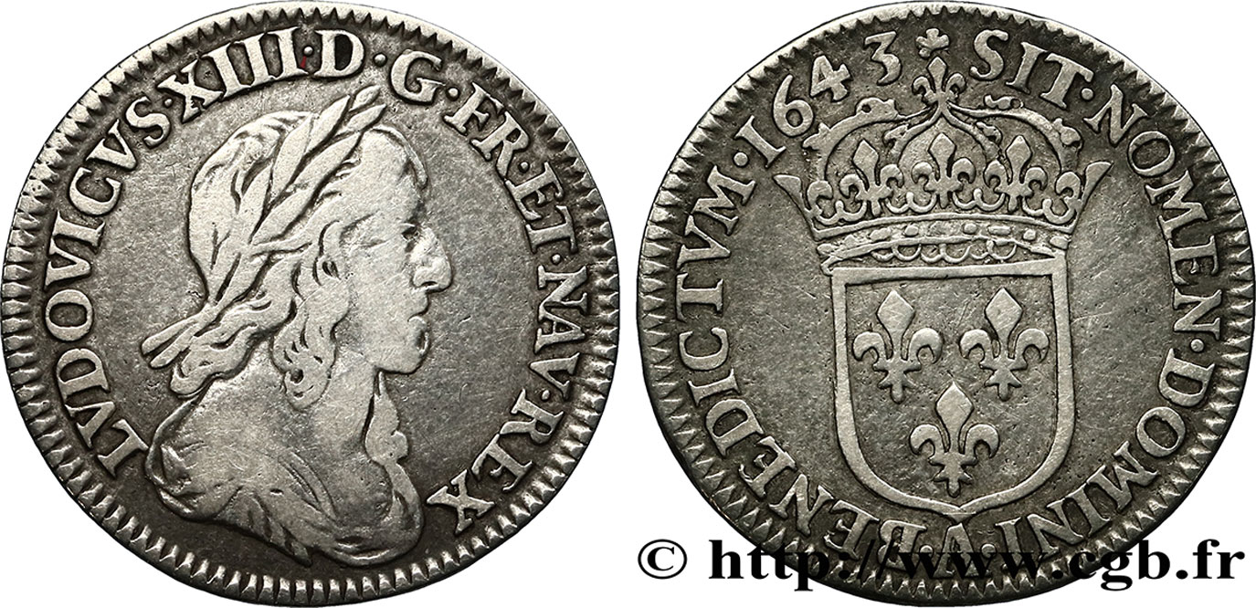 LOUIS XIII  Douzième d écu, buste drapé et cuirassé (2e buste de Jean Warin) 1643 Paris, Monnaie de Matignon fSS/SS