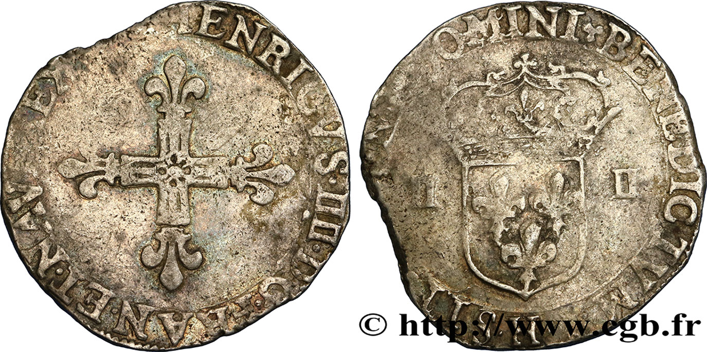 HENRI IV LE GRAND Quart d&nbsp;écu, croix bâtonnée et fleurdelisée de face n.d. La Rochelle TB