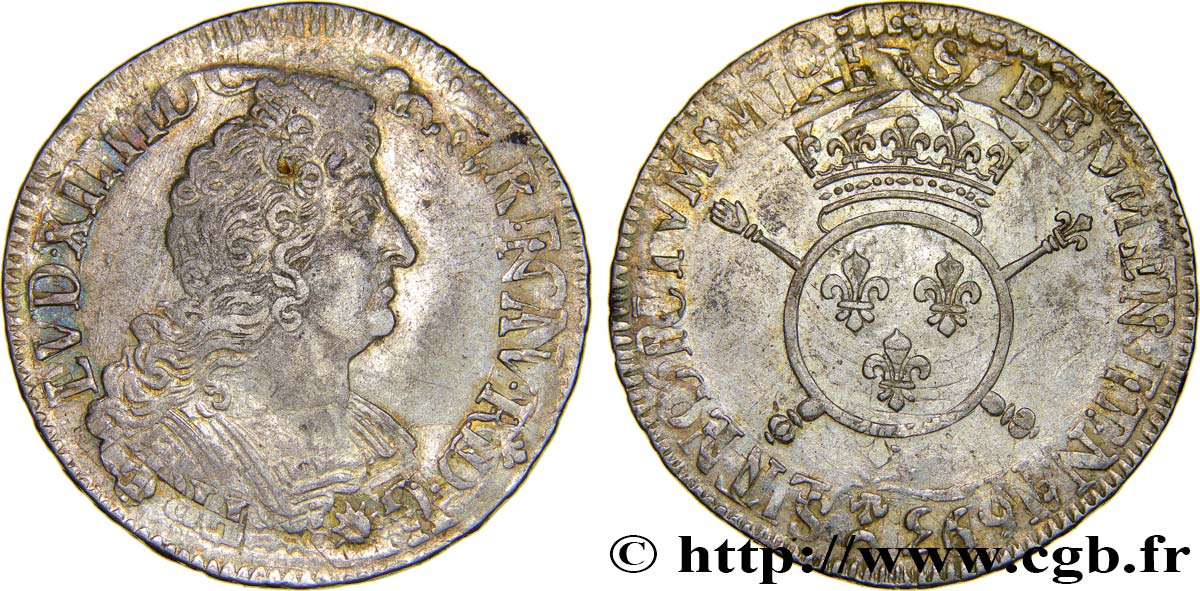 LOUIS XIV  THE SUN KING  Demi-écu aux insignes 1701 Paris VF