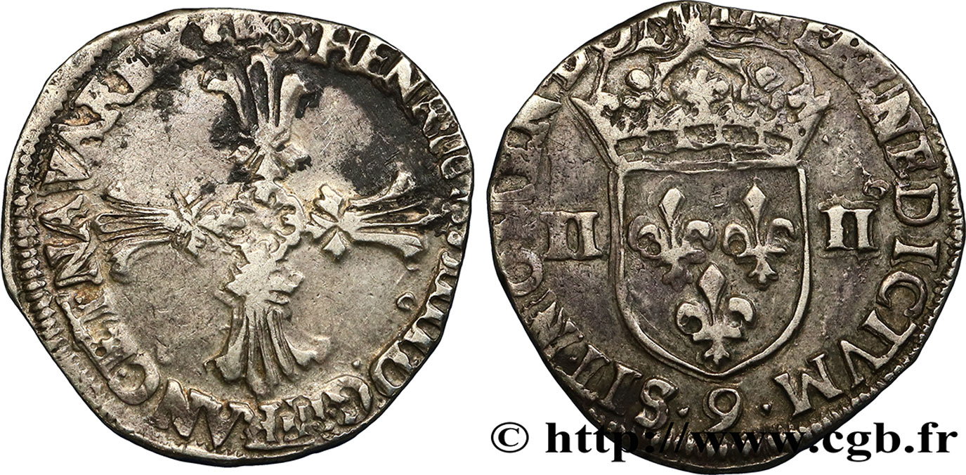 HENRI IV LE GRAND Quart d écu, croix feuillue de face 1603 Rennes TTB