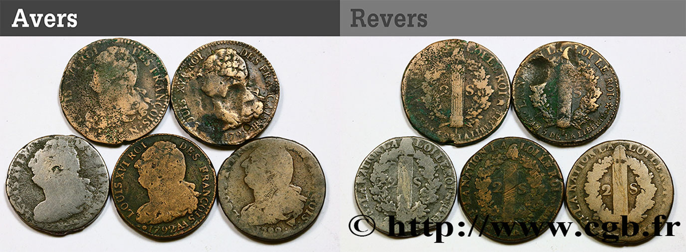 LA CONVENTION 2 sols dit  au faisceau , type FRANÇAIS et FRANÇOIS, lot de 5 ex. n.d. Ateliers divers TB