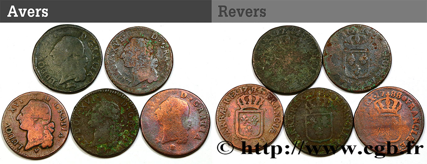 LOUIS XVI Sols dits  à l écu , lot de 5 ex. n.d. Ateliers divers TB