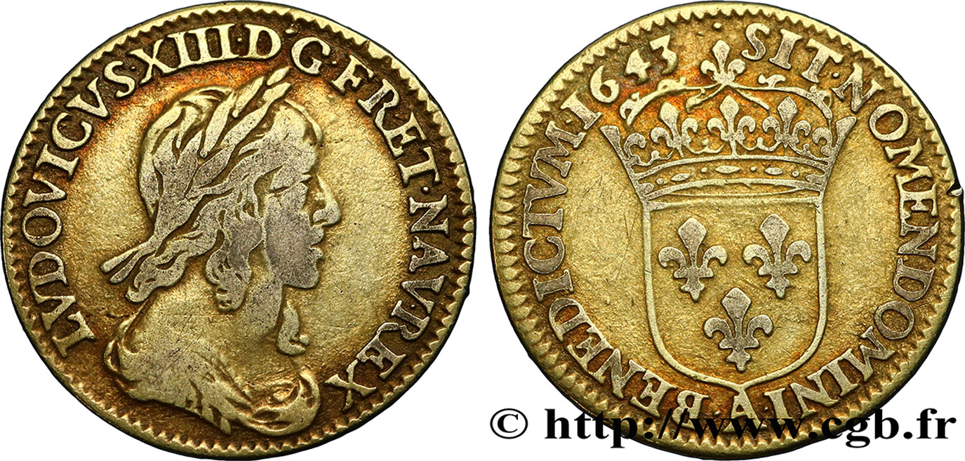 LOUIS XIII LE JUSTE Douzième d écu, buste drapé et cuirassé (2e buste de Jean Warin) 1643 Paris, Monnaie du Louvre TB/TB+