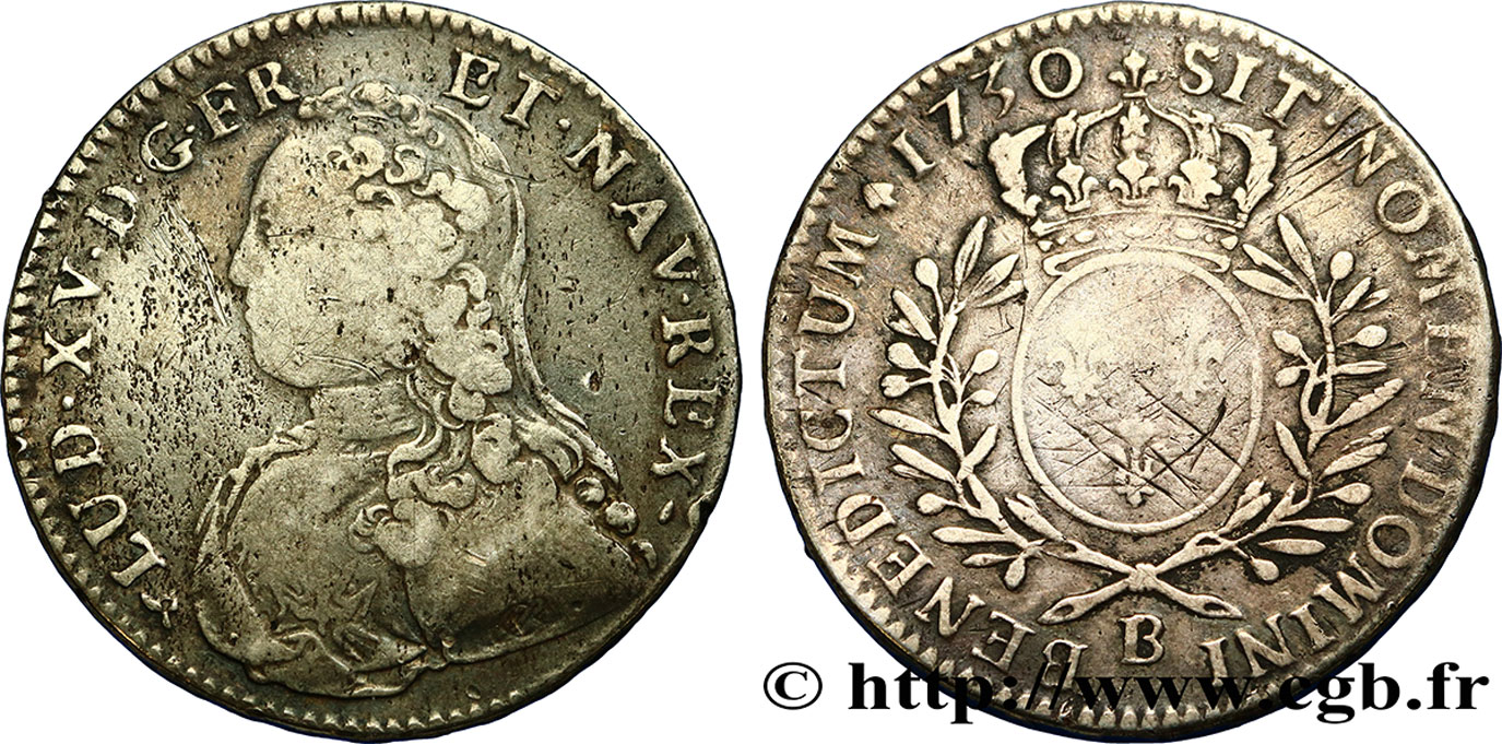 LOUIS XV DIT LE BIEN AIMÉ Demi-écu aux branches d olivier, buste habillé 1730 Rouen TB+