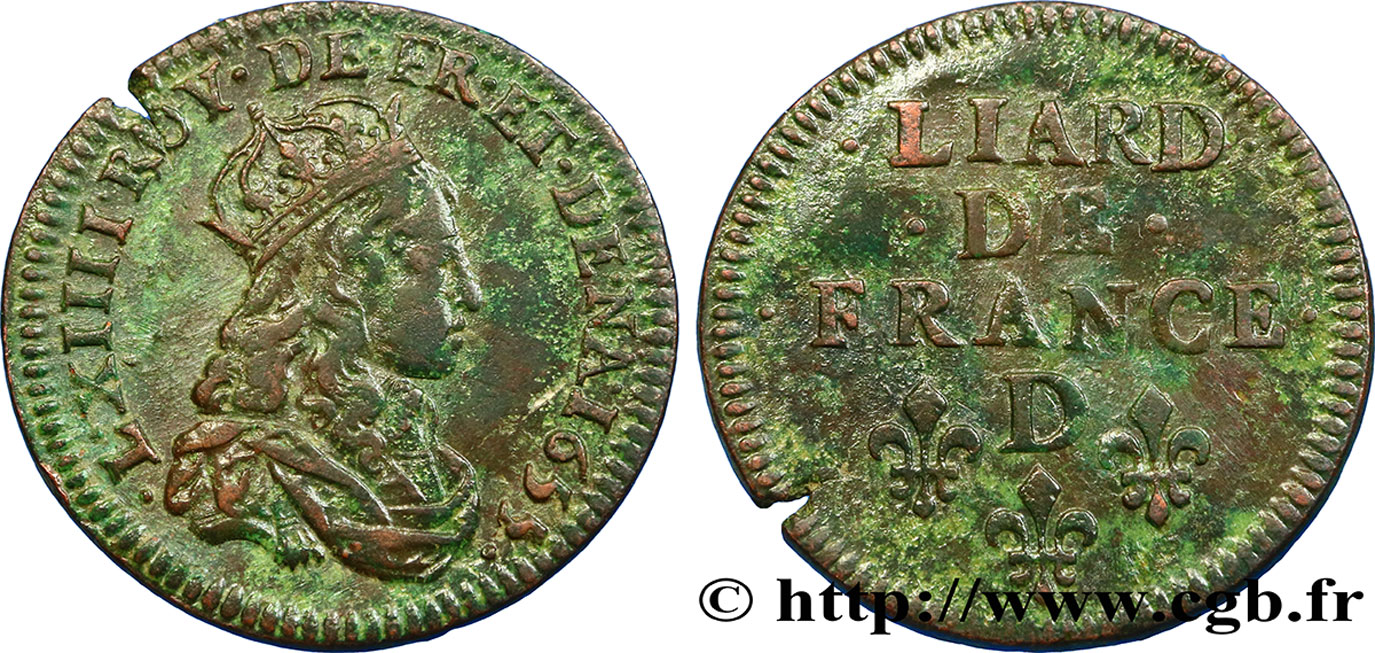 LOUIS XIV LE GRAND OU LE ROI SOLEIL Liard de cuivre, 2e type 1655 Vimy-en-Lyonnais (actuellement Neuville-sur-Saône) TTB