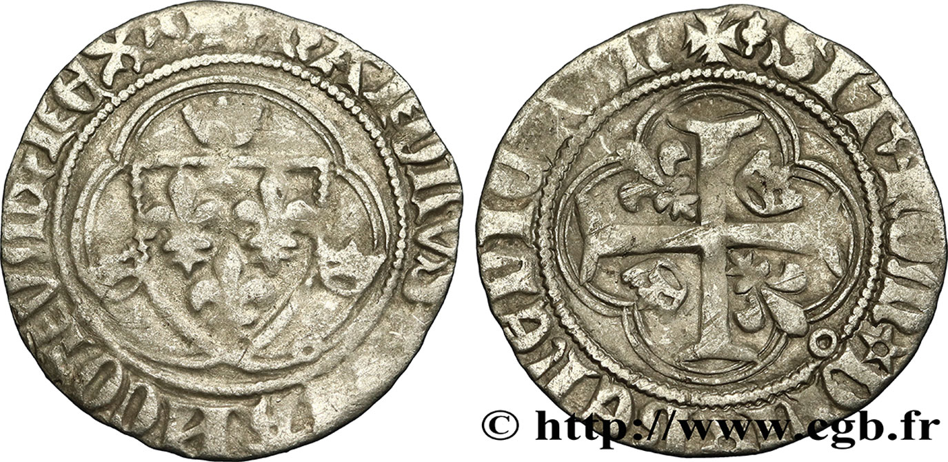 CHARLES VII LE VICTORIEUX Blanc à la couronne n.d. La Rochelle TB+