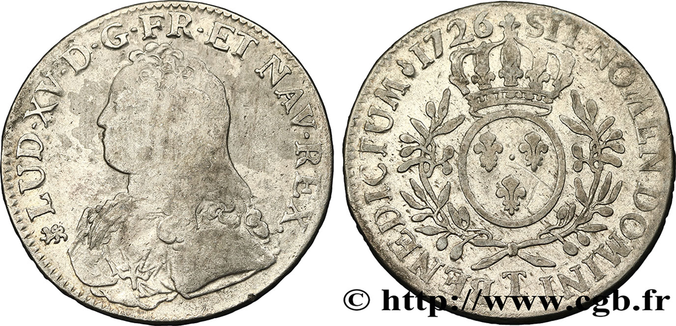 LOUIS XV DIT LE BIEN AIMÉ Écu aux branches d olivier, buste habillé 1726 Nantes TB+