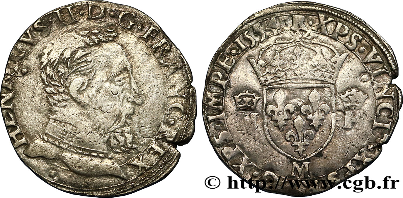 HENRI II Teston à la tête nue, 5e type 1554 Toulouse TTB