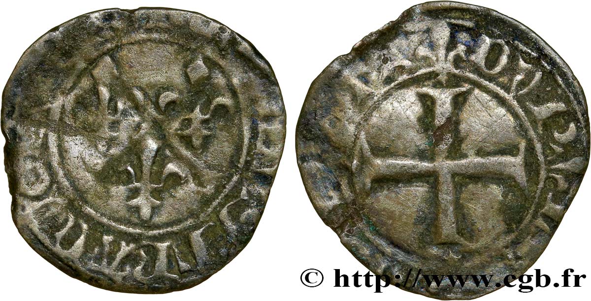 CHARLES VI  THE MAD  OR  THE WELL-BELOVED  Double tournois n.d. Atelier indéterminé fS