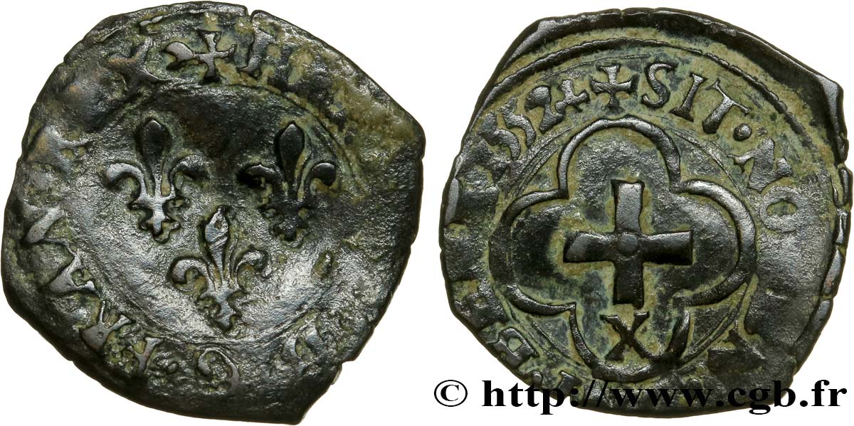 HENRI II Double tournois à la croisette, 2e type 1552 Villefranche-de-Rouergue TB
