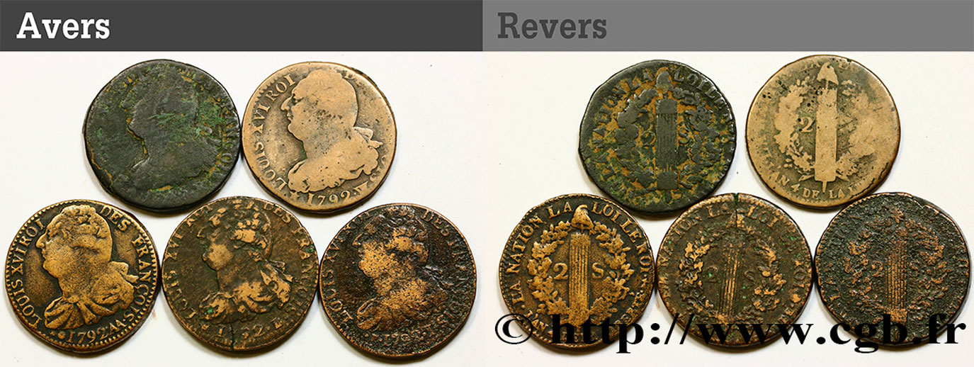 THE CONVENTION 2 sols dit  au faisceau , type FRANÇAIS et FRANÇOIS, lot de 5 ex. n.d. Ateliers divers VF