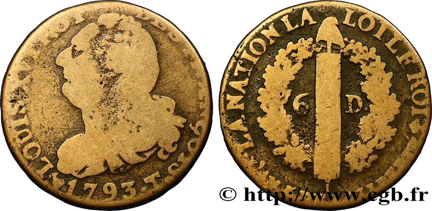 THE CONVENTION 6 deniers dit  au faisceau , type FRANÇOIS 1793 Nantes F