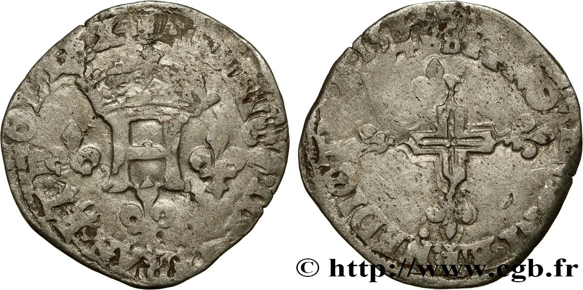 HENRI III Double sol parisis, 2e type 1584 Troyes TB+