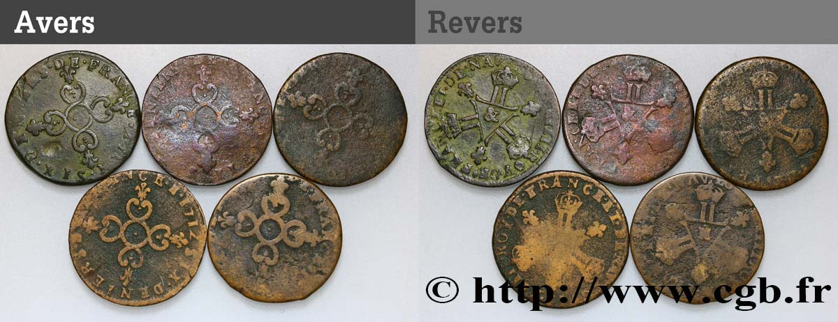 LOUIS XIV  THE SUN KING  Lot de cinq pièces de six deniers n.d. s.l. VF