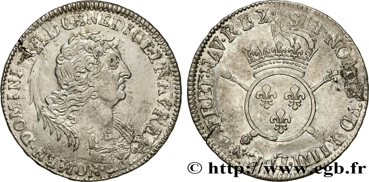 LOUIS XIV  THE SUN KING  Demi-écu aux insignes n.d. Atelier indéterminé VF
