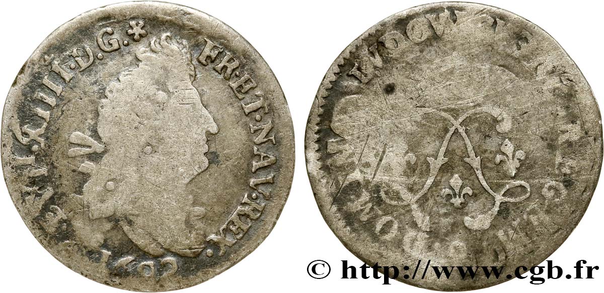 LOUIS XIV  THE SUN KING  Quatre sols aux deux L 1692 Rennes VG