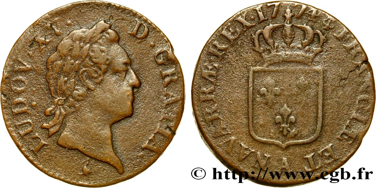 LOUIS XV  THE WELL-BELOVED  Sol dit  à la vieille tête  1774 Paris XF/VF