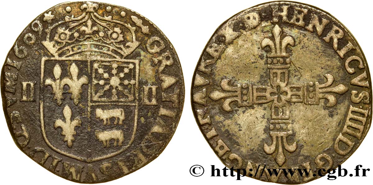 HENRY IV Quart d écu de Béarn 1609 Pau MBC/BC
