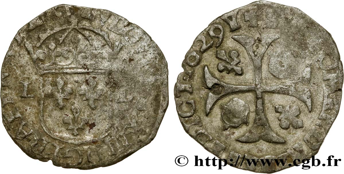 LOUIS XIII  Douzain, à la croix cantonnée de deux lis et de deux couronnes (émission protestante) 1629 Nîmes VF/VF