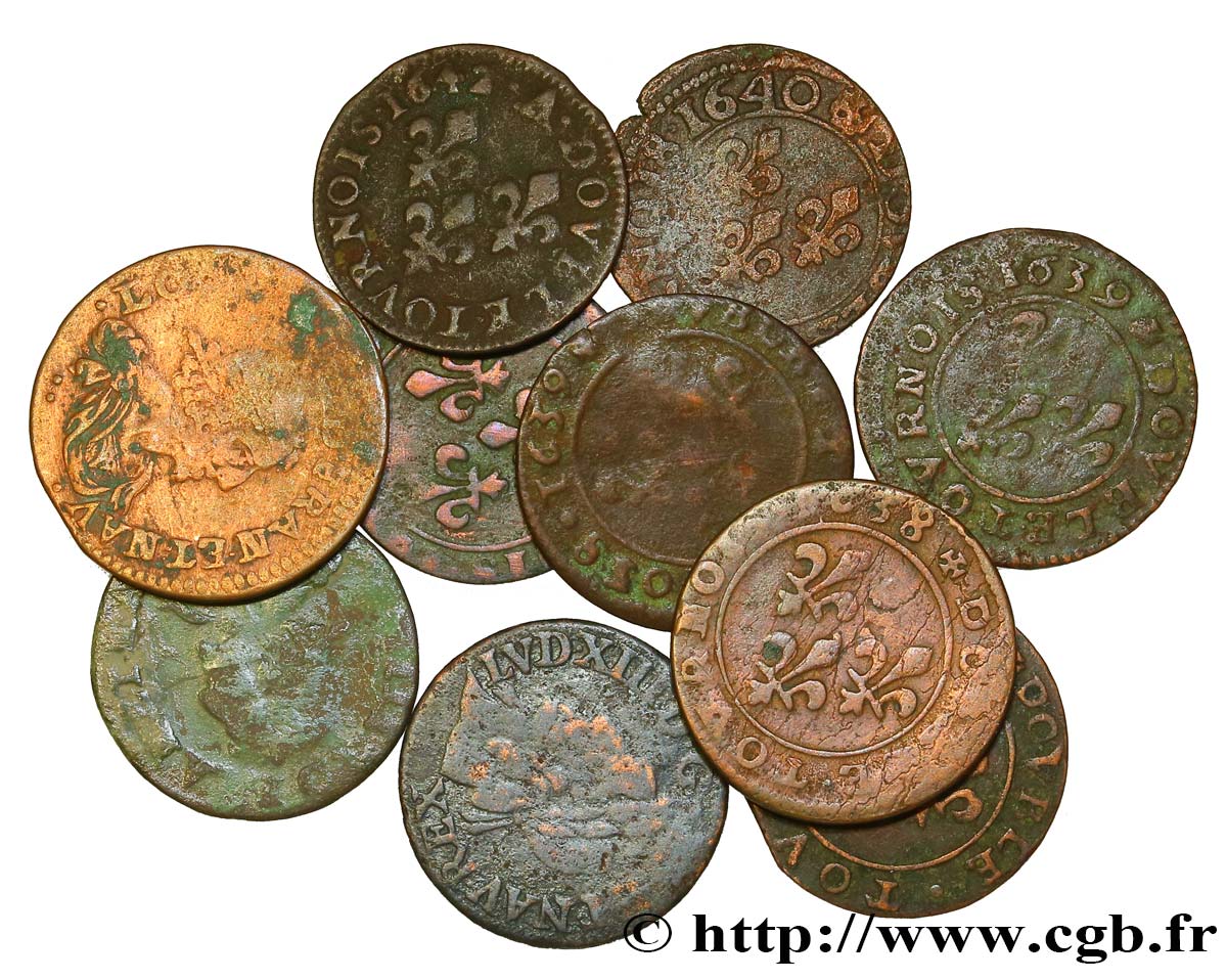 LOUIS XIII LE JUSTE Lot de 10 doubles tournois de Louis XIII n.d. s.l. TB