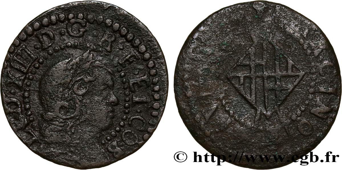ESPAGNE - COMTÉ DE BARCELONE - LOUIS XIV LE GRAND OU LE ROI SOLEIL Sizain n.d. Barcelone TB/B