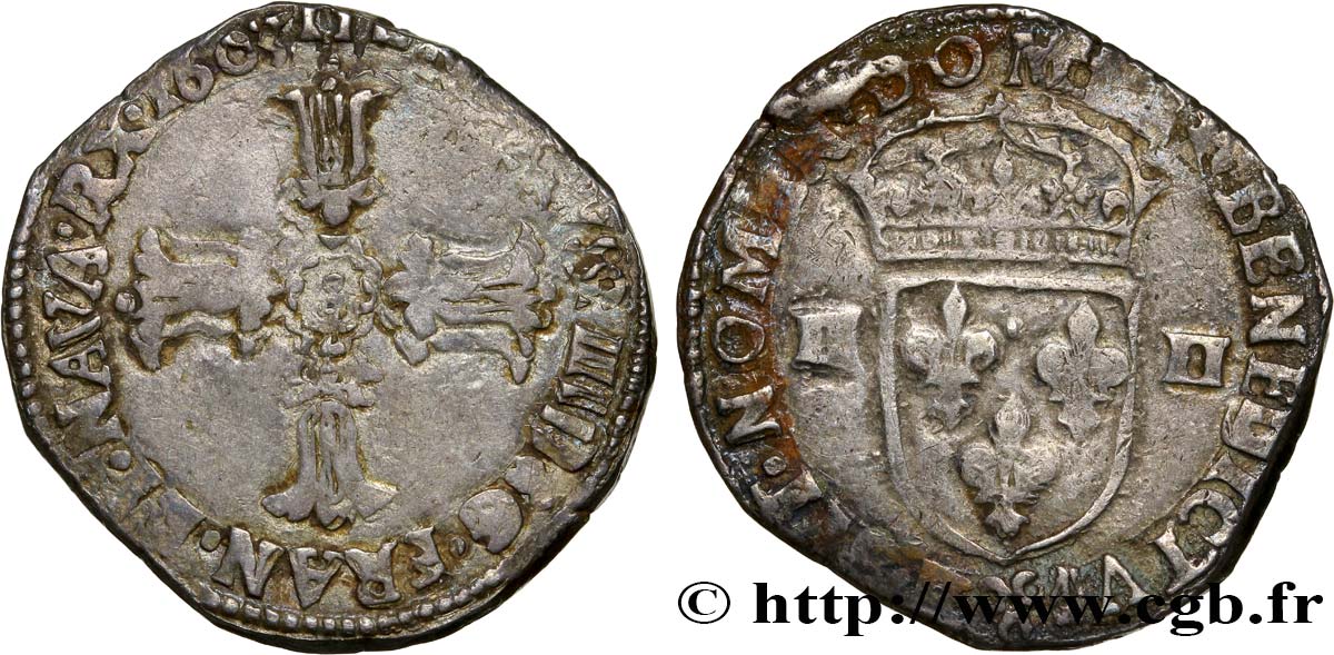 HENRI IV LE GRAND Quart d écu, croix feuillue de face 1603 Bordeaux TB+