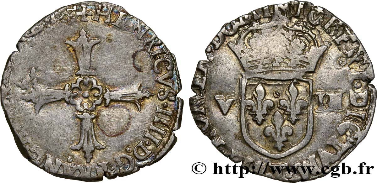 HENRI IV LE GRAND Huitième d écu, croix feuillue de face n.d. Nantes TB+