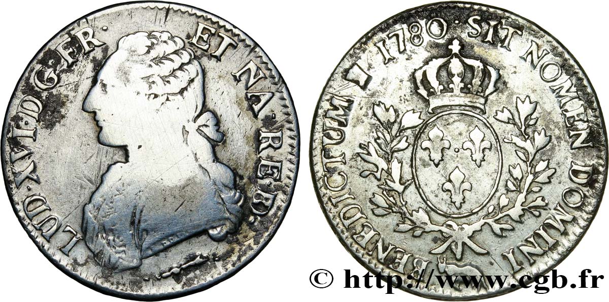 LOUIS XVI Écu aux branches d olivier 1780 Pau TB/TB+