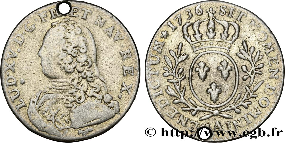 LOUIS XV DIT LE BIEN AIMÉ Dixième d’écu aux branches d’olivier, buste habillé 1736 Paris TB