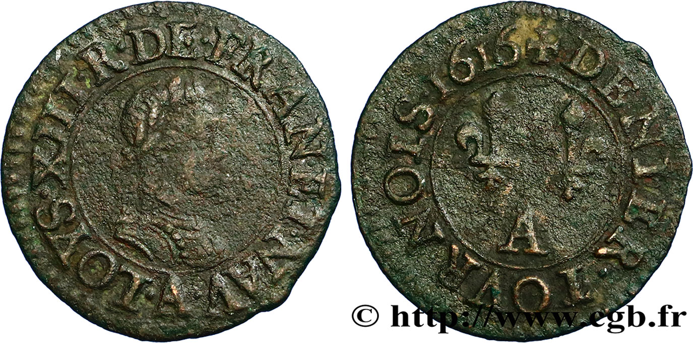 LOUIS XIII LE JUSTE Denier tournois, type 1 1616 Paris TB+