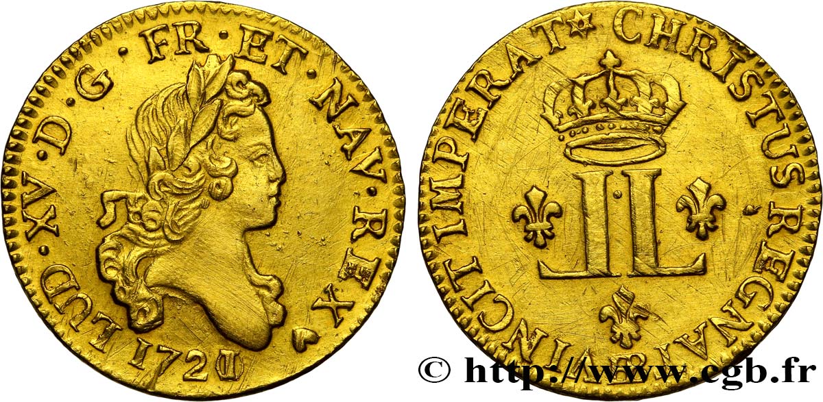 LOUIS XV DIT LE BIEN AIMÉ Louis d or aux deux L et au petit buste 1721 Strasbourg SUP/TTB+