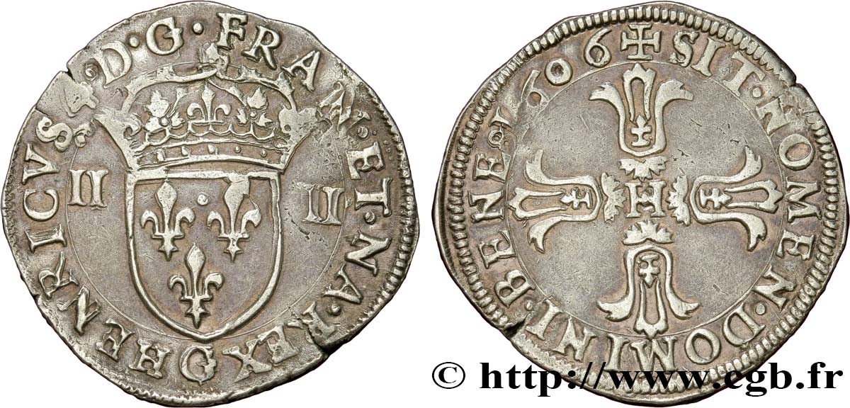 HENRY IV Quart d écu, écu de face, 3e type 1606 Poitiers q.SPL