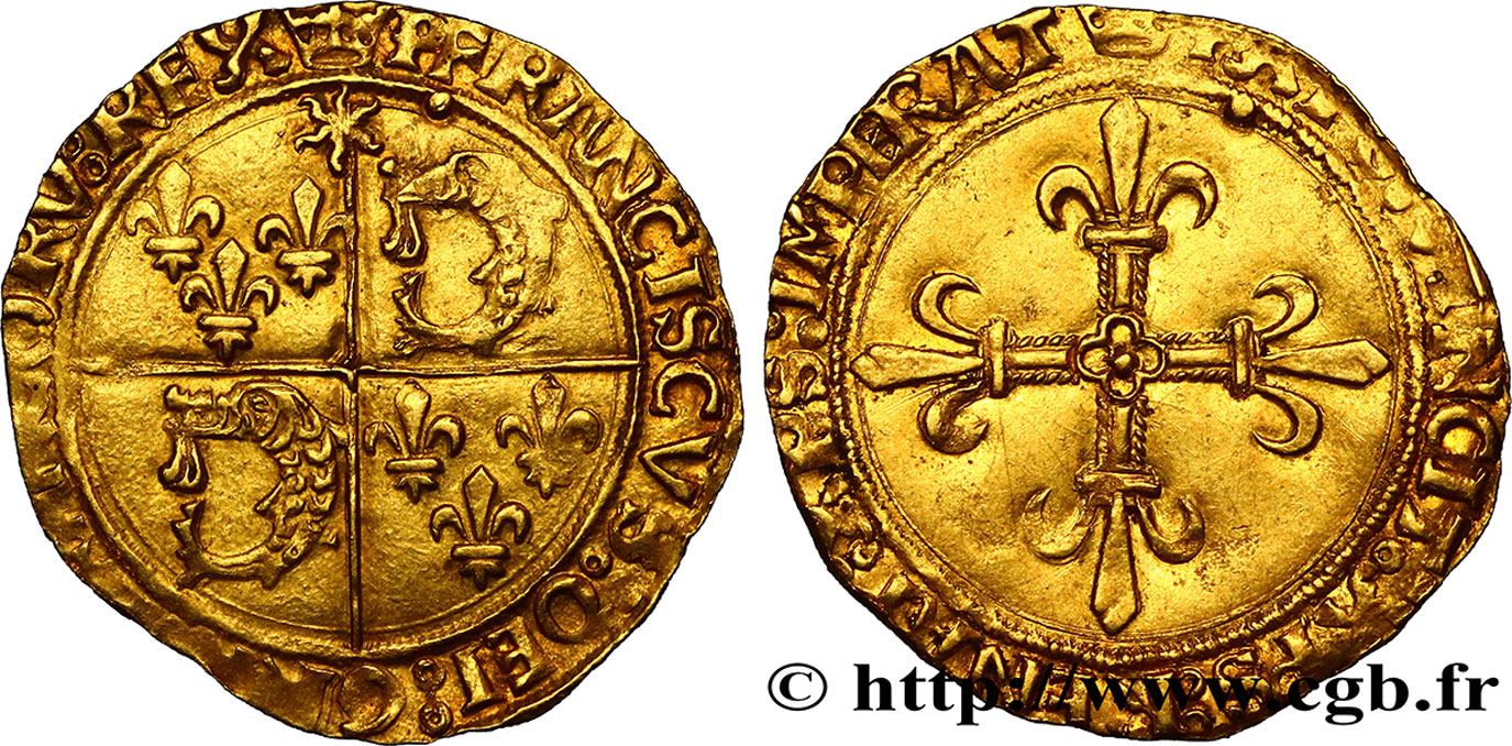 FRANÇOIS IER LE RESTAURATEUR DES LETTRES Écu d or au soleil du Dauphiné, 1er type n.d. Crémieu TTB+