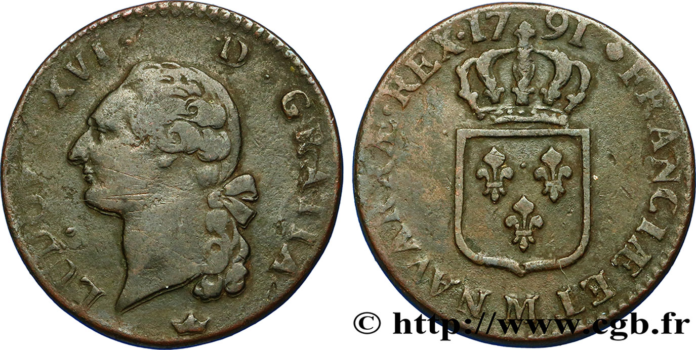 LOUIS XVI (MONARQUE CONSTITUTIONNEL)  Sol dit  à l écu  1791 Toulouse TB