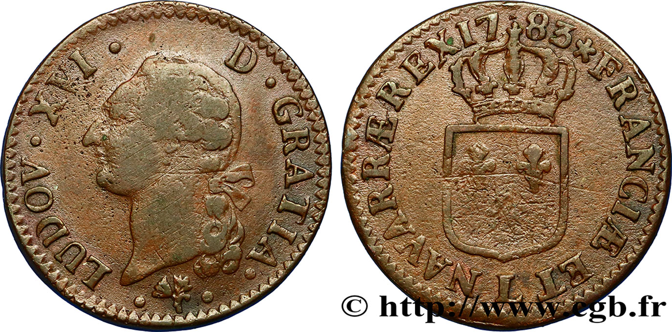 LOUIS XVI Sol dit  à l écu  1783 Bayonne TB+