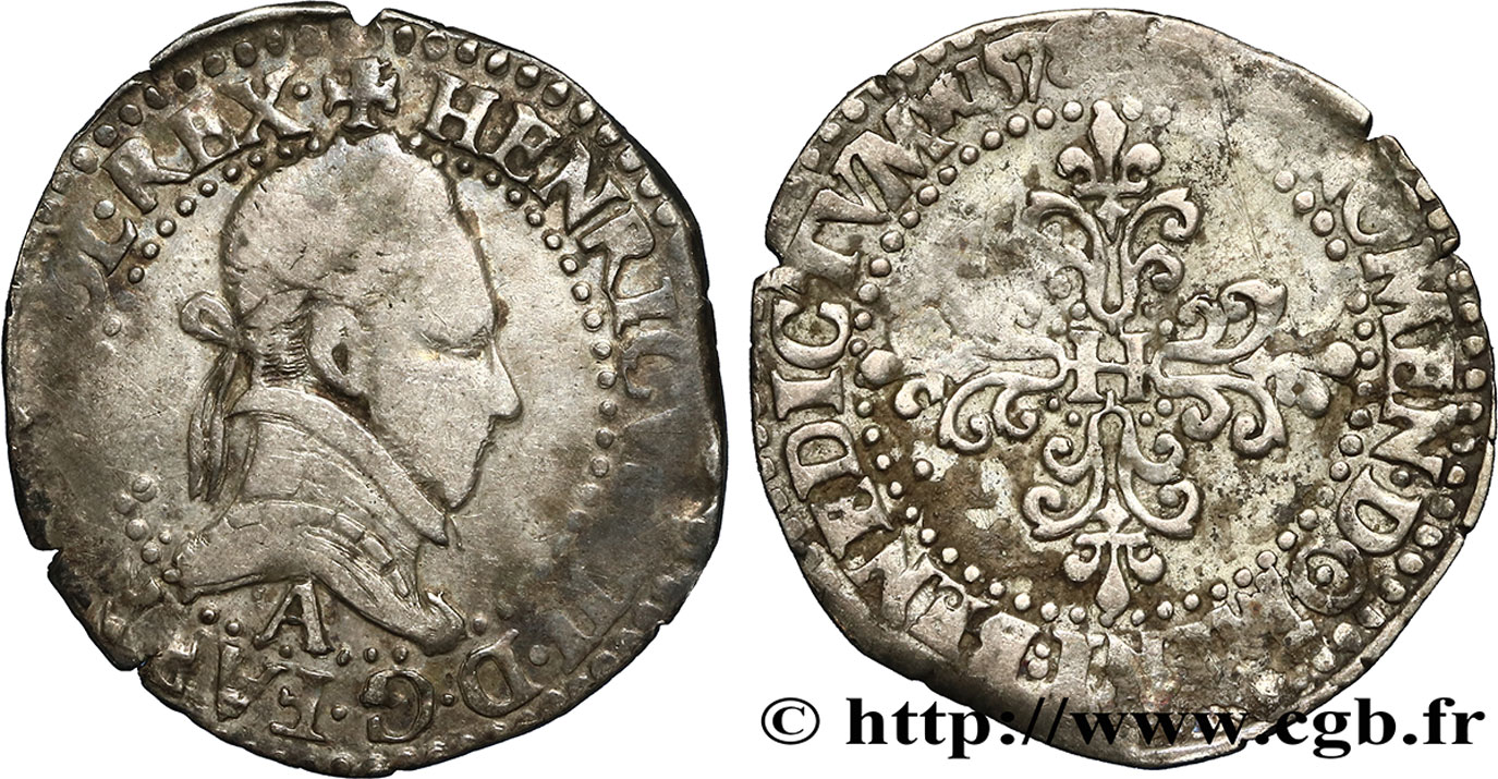 HENRY III Quart de franc au col plat 1578 Paris VF