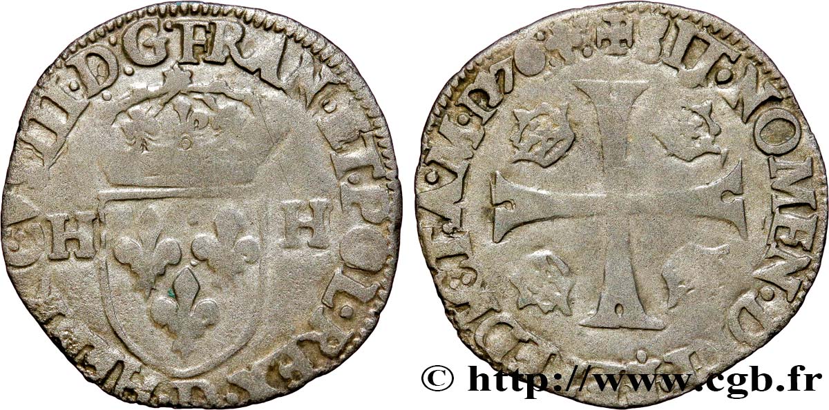 HENRY III Douzain aux deux H, 1er type 1576 Lyon q.BB