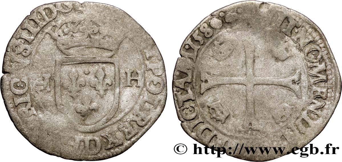 HENRI III Douzain aux deux H, 1er type 1589 Lyon TB