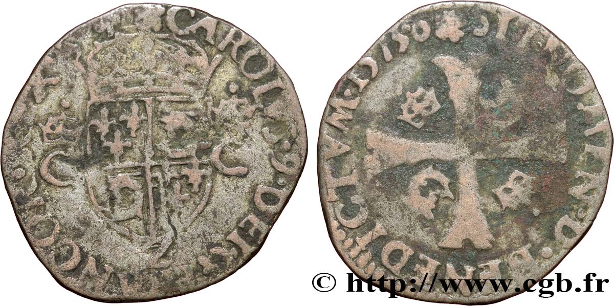HENRI III. MONNAYAGE AU NOM DE CHARLES IX Douzain du Dauphiné aux deux C couronnés 1575 Grenoble TB
