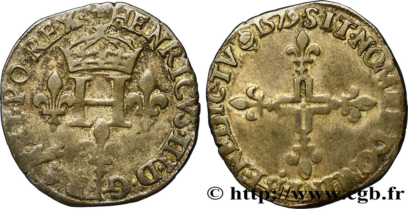 HENRY III Double sol parisis, 2e type 1579 Rouen BC+