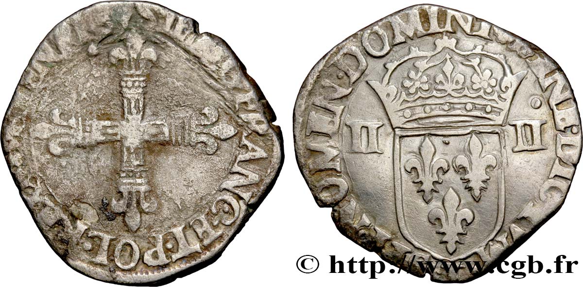 HENRI III Quart d&nbsp;écu, croix de face n.d. Nantes TB/TTB