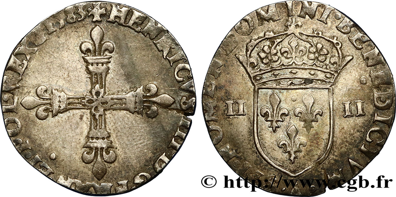 HENRI III Quart d écu, croix de face 1583 Paris TTB