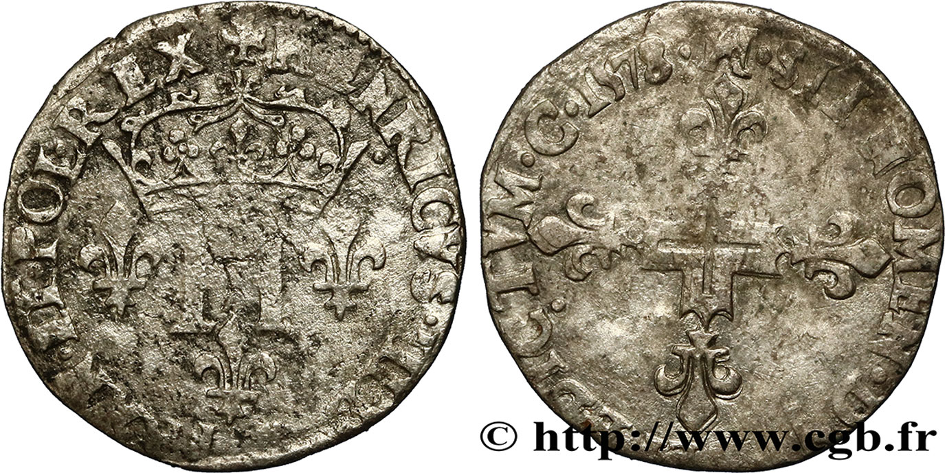 HENRY III Double sol parisis, 2e type 1578 Toulouse S